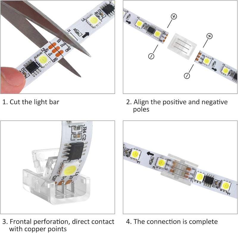 RGBZONE 10Pcs 3 Pin 8mm LED Strip Connectors Upgraded Gapless Solderless Strip to Strip Quick Connector for 8mm Waterproof and Non-Waterproof WS2811 WS2812B LED Strip Light - Image 5